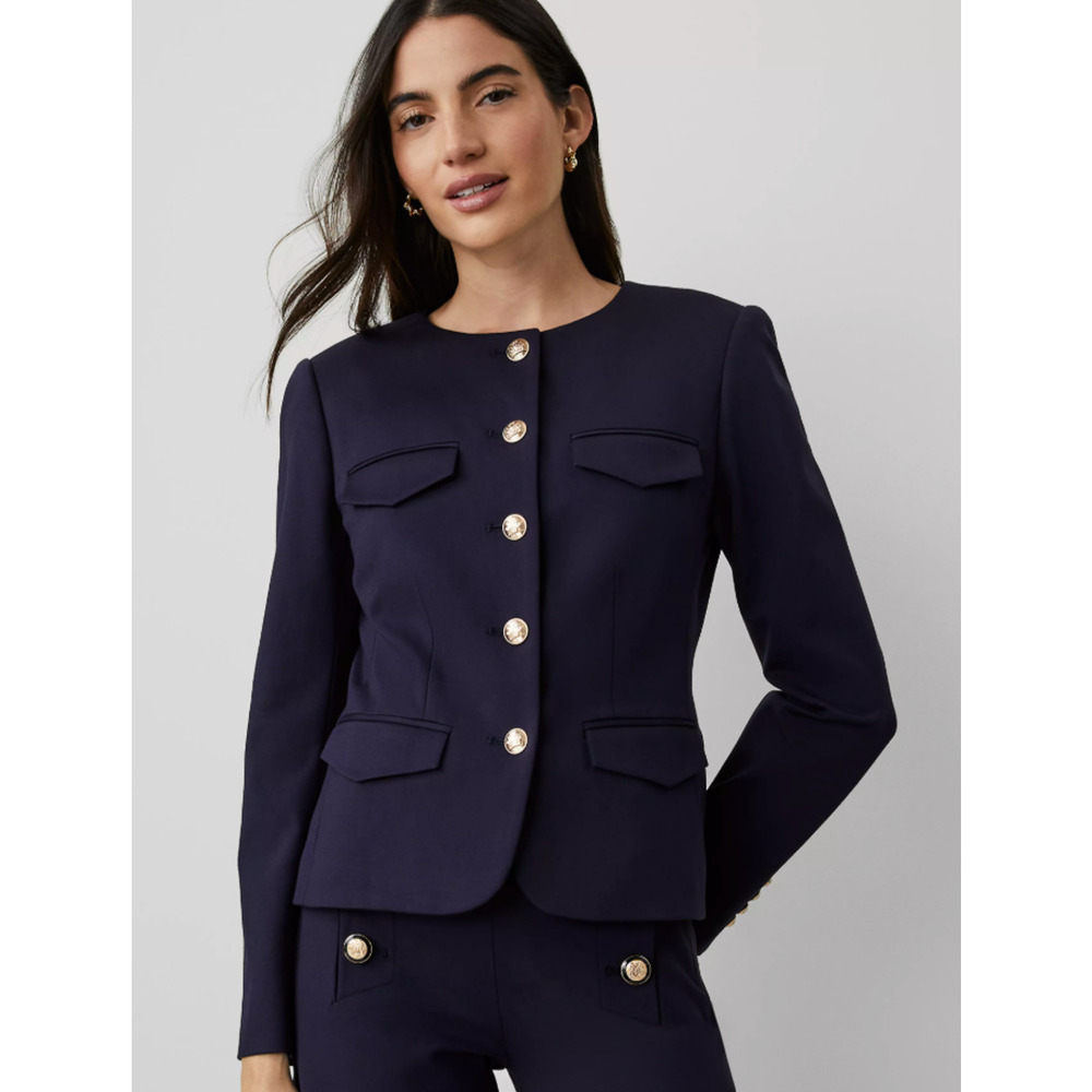 NEW ANN TAYLOR NIGHT SKY BLUE PONTE CREW NECK JACKET SZ 10